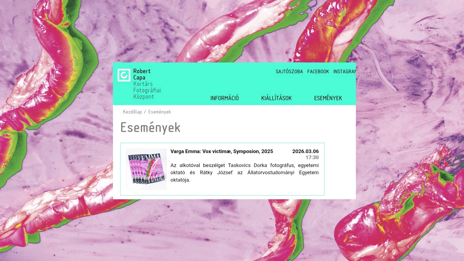 Emma Varga Vox Victimae Book Launch banner at Robert Capa Contemporary Photography Center